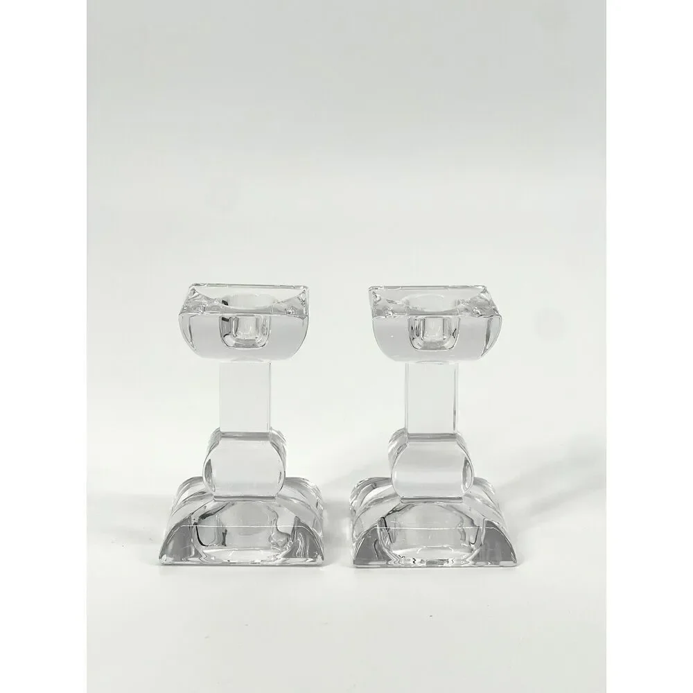 VILLEROY & BOCH Candle Taper Holders Crystal Square 4” Tall Set Of 2